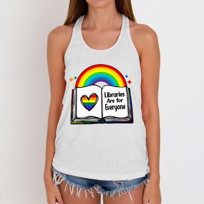 Libraries Are For Everyone Rainbow Lgbt Flag Librarian Women's Knotted Racerback Tank