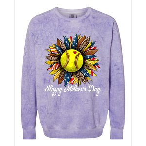 Leopard American Flag Baseball Mom Softball Mothers Day Gift Colorblast Crewneck Sweatshirt