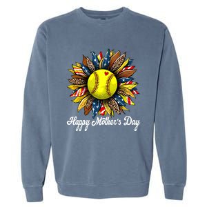 Leopard American Flag Baseball Mom Softball Mothers Day Gift Garment-Dyed Sweatshirt