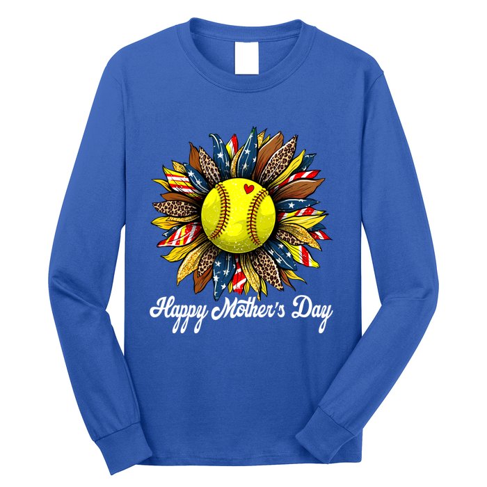 Leopard American Flag Baseball Mom Softball Mothers Day Gift Long Sleeve Shirt