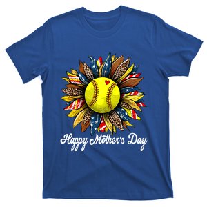 Leopard American Flag Baseball Mom Softball Mothers Day Gift T-Shirt