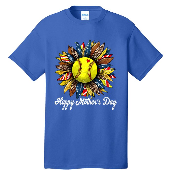 Leopard American Flag Baseball Mom Softball Mothers Day Gift Tall T-Shirt