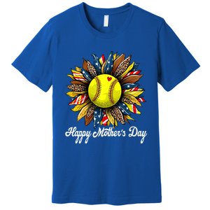 Leopard American Flag Baseball Mom Softball Mothers Day Gift Premium T-Shirt