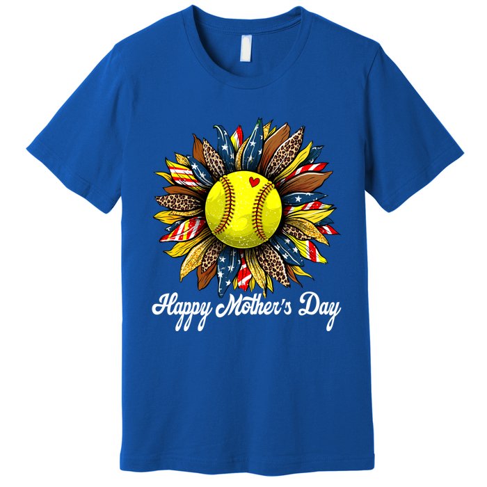 Leopard American Flag Baseball Mom Softball Mothers Day Gift Premium T-Shirt