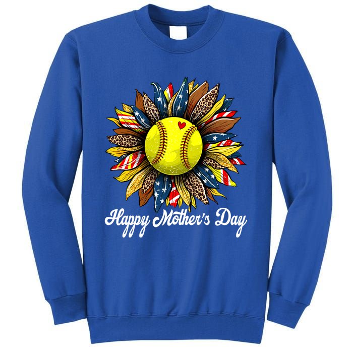 Leopard American Flag Baseball Mom Softball Mothers Day Gift Tall Sweatshirt