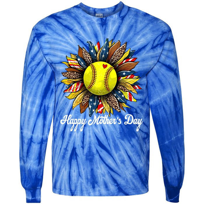 Leopard American Flag Baseball Mom Softball Mothers Day Gift Tie-Dye Long Sleeve Shirt