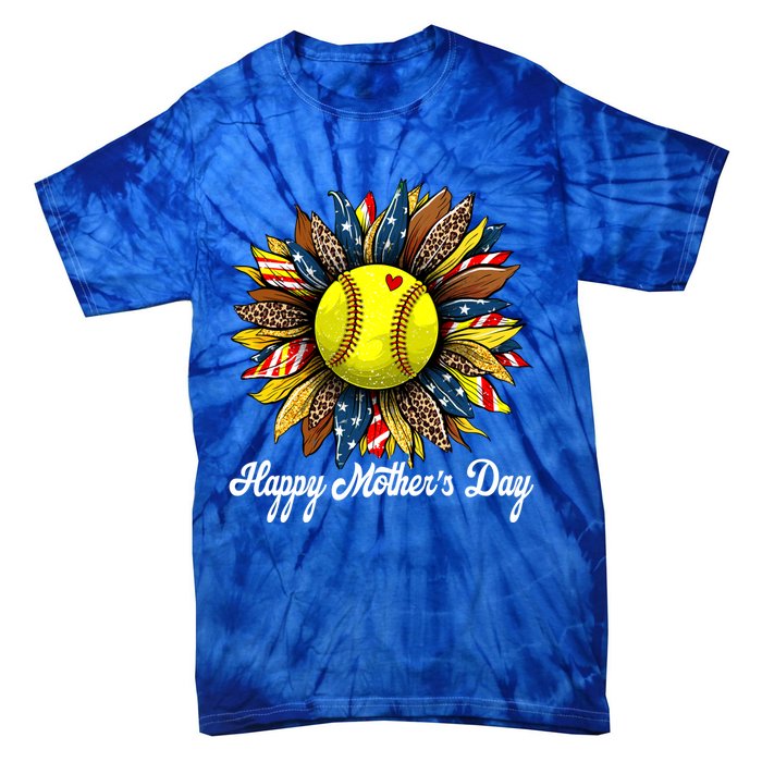 Leopard American Flag Baseball Mom Softball Mothers Day Gift Tie-Dye T-Shirt