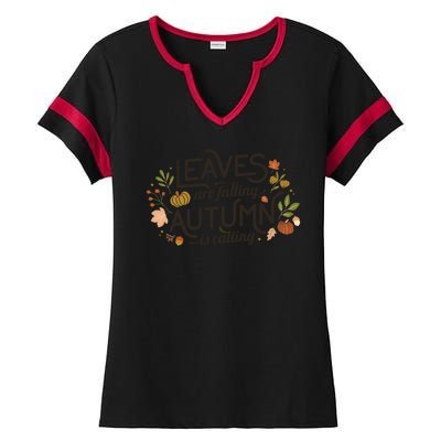 Leaves Are Falling Autumn Is Calling Ladies Halftime Notch Neck Tee