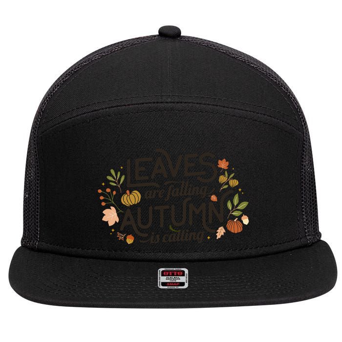 Leaves Are Falling Autumn Is Calling 7 Panel Mesh Trucker Snapback Hat