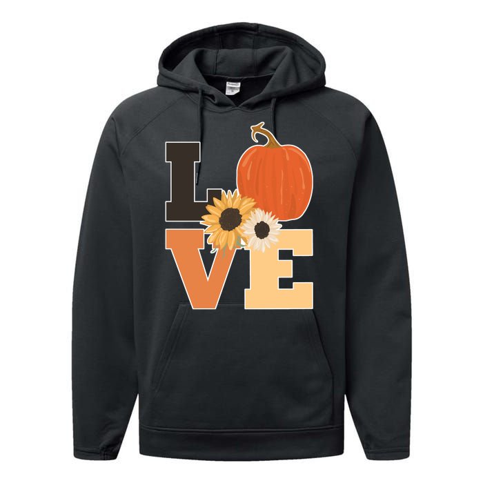 LOVE Autumn Floral Pumpkin Fall Season Performance Fleece Hoodie