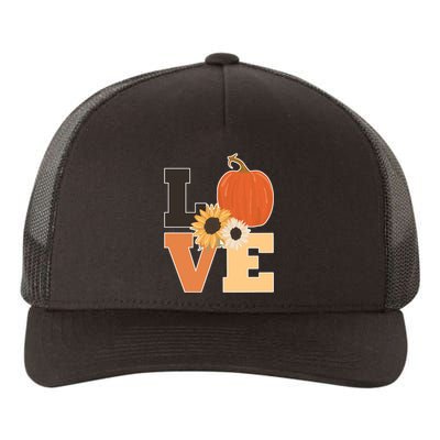 LOVE Autumn Floral Pumpkin Fall Season Yupoong Adult 5-Panel Trucker Hat