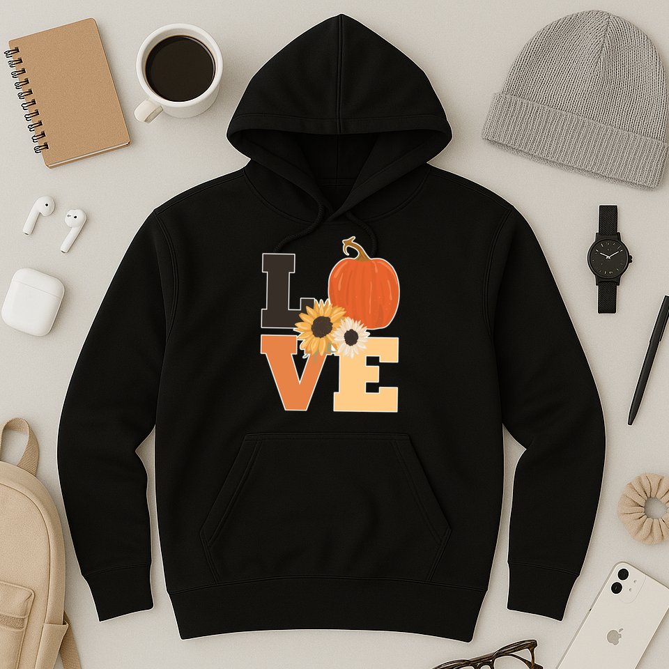 LOVE Autumn Floral Pumpkin Fall Season Hoodie