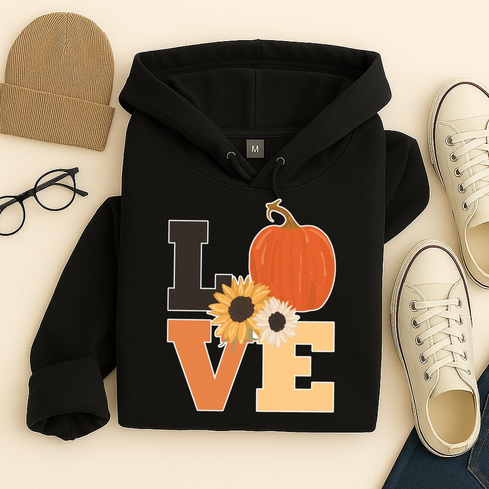 LOVE Autumn Floral Pumpkin Fall Season Hoodie