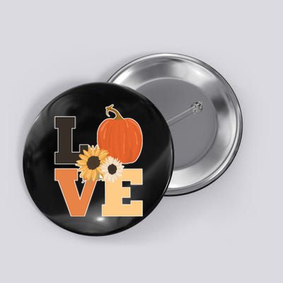 LOVE Autumn Floral Pumpkin Fall Season Button