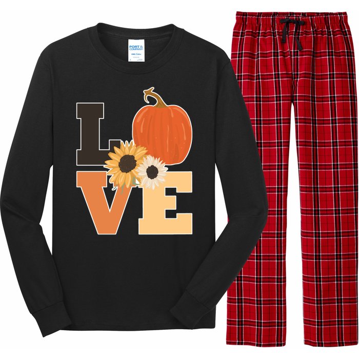 LOVE Autumn Floral Pumpkin Fall Season Long Sleeve Pajama Set