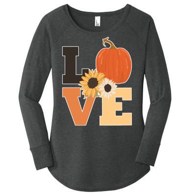 LOVE Autumn Floral Pumpkin Fall Season Women's Perfect Tri Tunic Long Sleeve Shirt