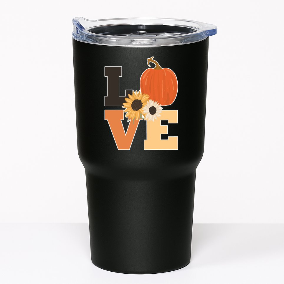 LOVE Autumn Floral Pumpkin Fall Season Tumbler