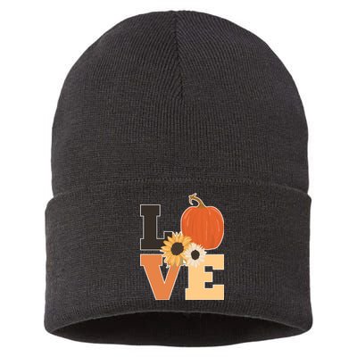 LOVE Autumn Floral Pumpkin Fall Season Sustainable Knit Beanie