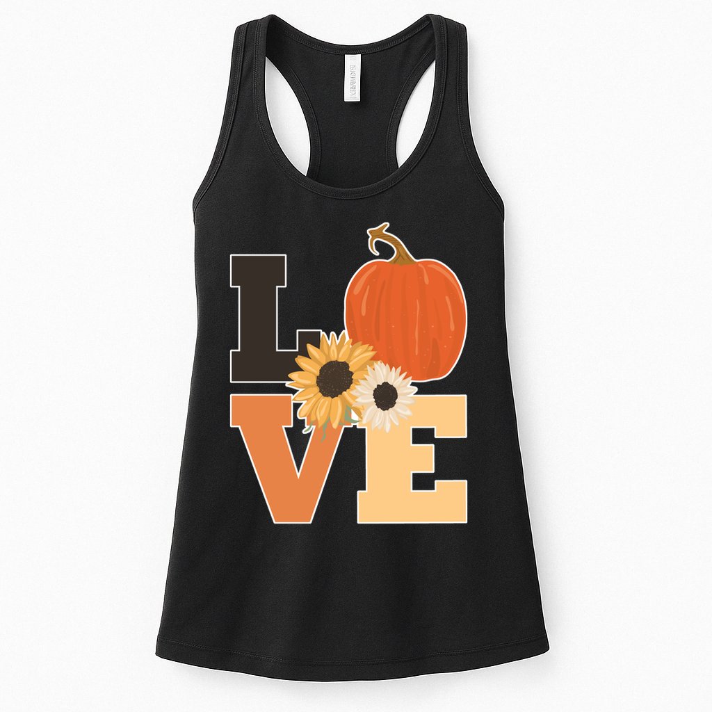 LOVE Autumn Floral Pumpkin Fall Season Womens Tank Top