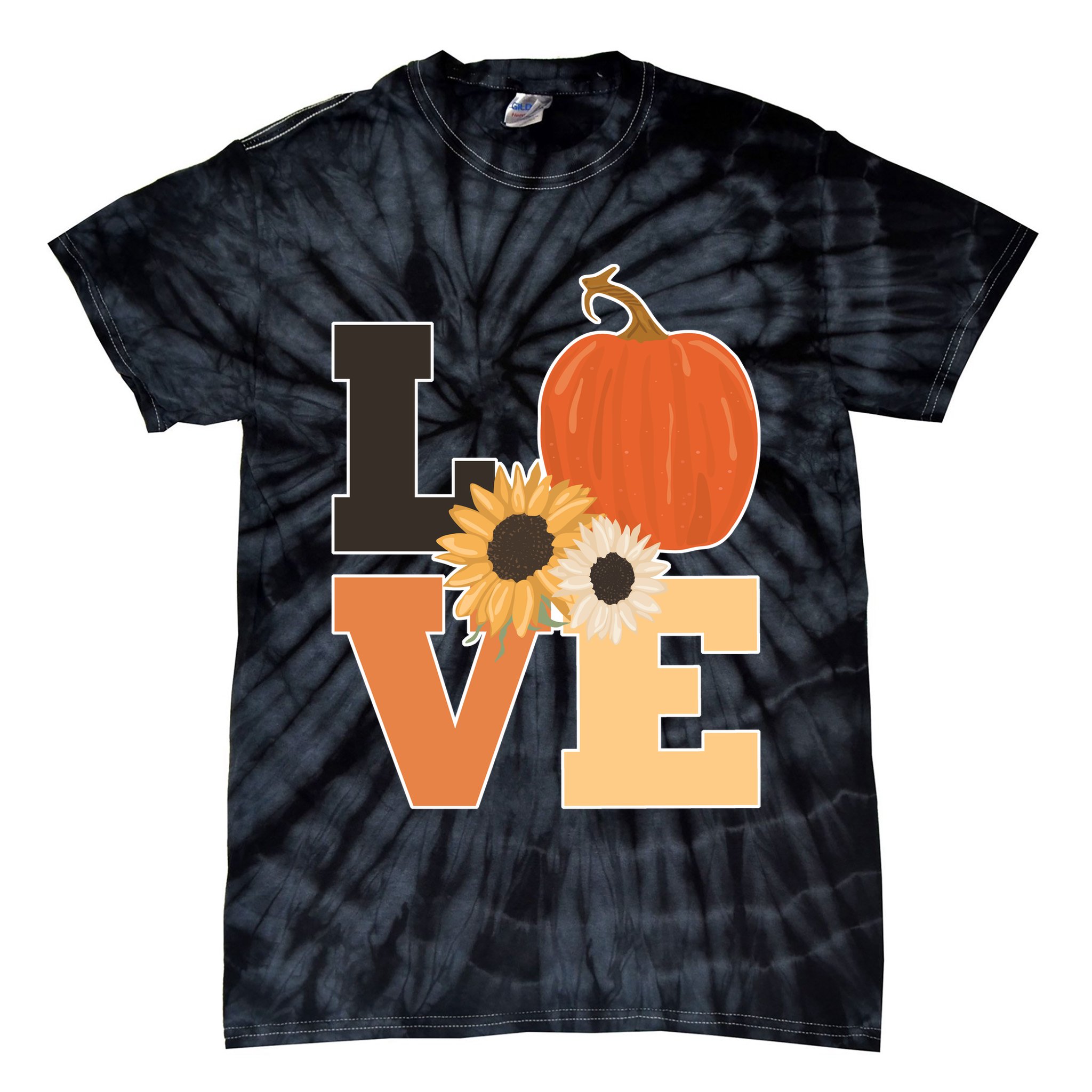 LOVE Autumn Floral Pumpkin Fall Season Tie-Dye T-Shirt