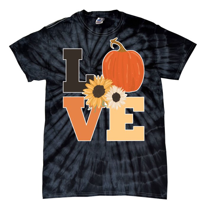 LOVE Autumn Floral Pumpkin Fall Season Tie-Dye T-Shirt