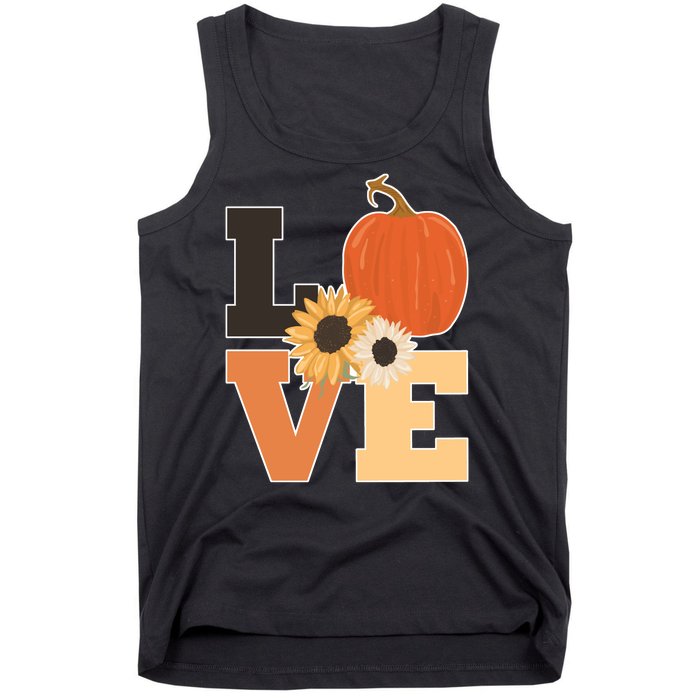 LOVE Autumn Floral Pumpkin Fall Season Tank Top