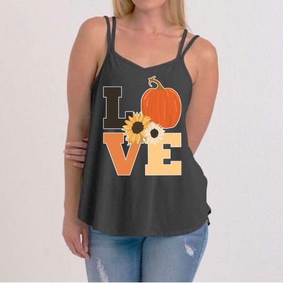 LOVE Autumn Floral Pumpkin Fall Season Women's Strappy Tank