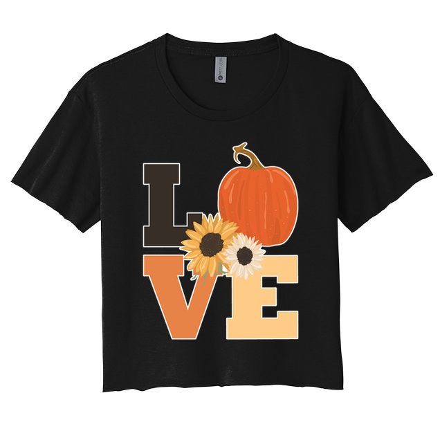 LOVE Autumn Floral Pumpkin Fall Season Crop Top