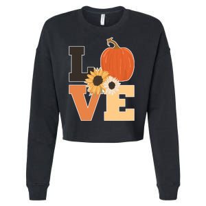 LOVE Autumn Floral Pumpkin Fall Season Cropped Pullover Crew