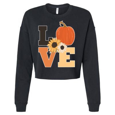 LOVE Autumn Floral Pumpkin Fall Season Cropped Pullover Crew