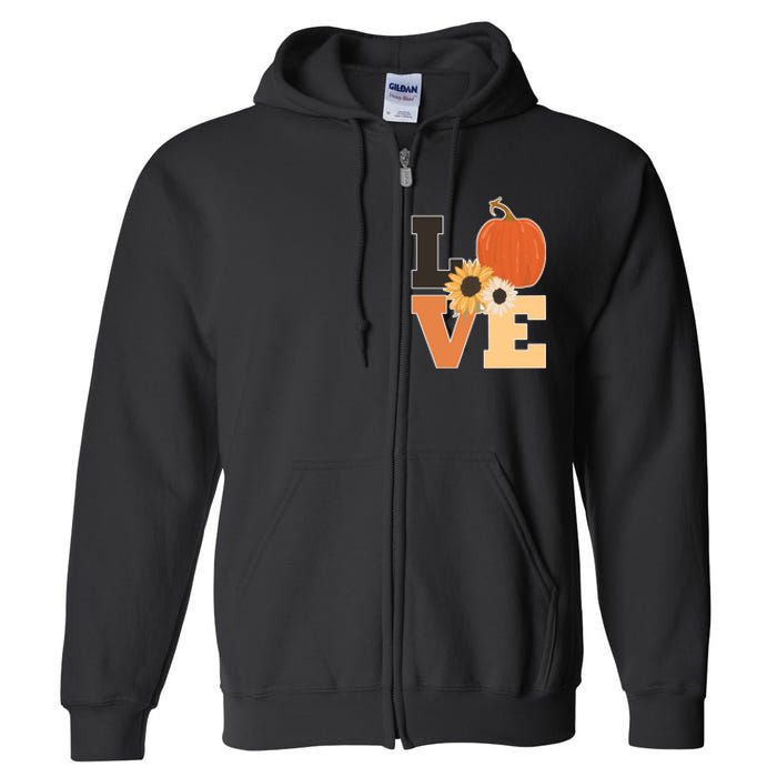 LOVE Autumn Floral Pumpkin Fall Season Full Zip Hoodie