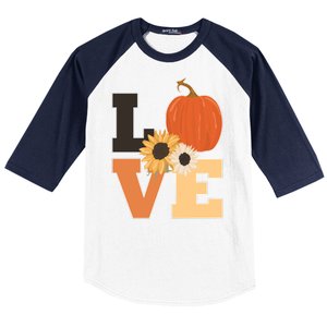 LOVE Autumn Floral Pumpkin Fall Season Baseball Sleeve Shirt