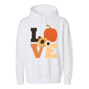 LOVE Autumn Floral Pumpkin Fall Season Garment-Dyed Fleece Hoodie