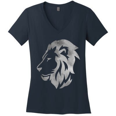 Lion Art Funny Felidae Large Cat Lover Outfit Women Gift Women's V-Neck T-Shirt