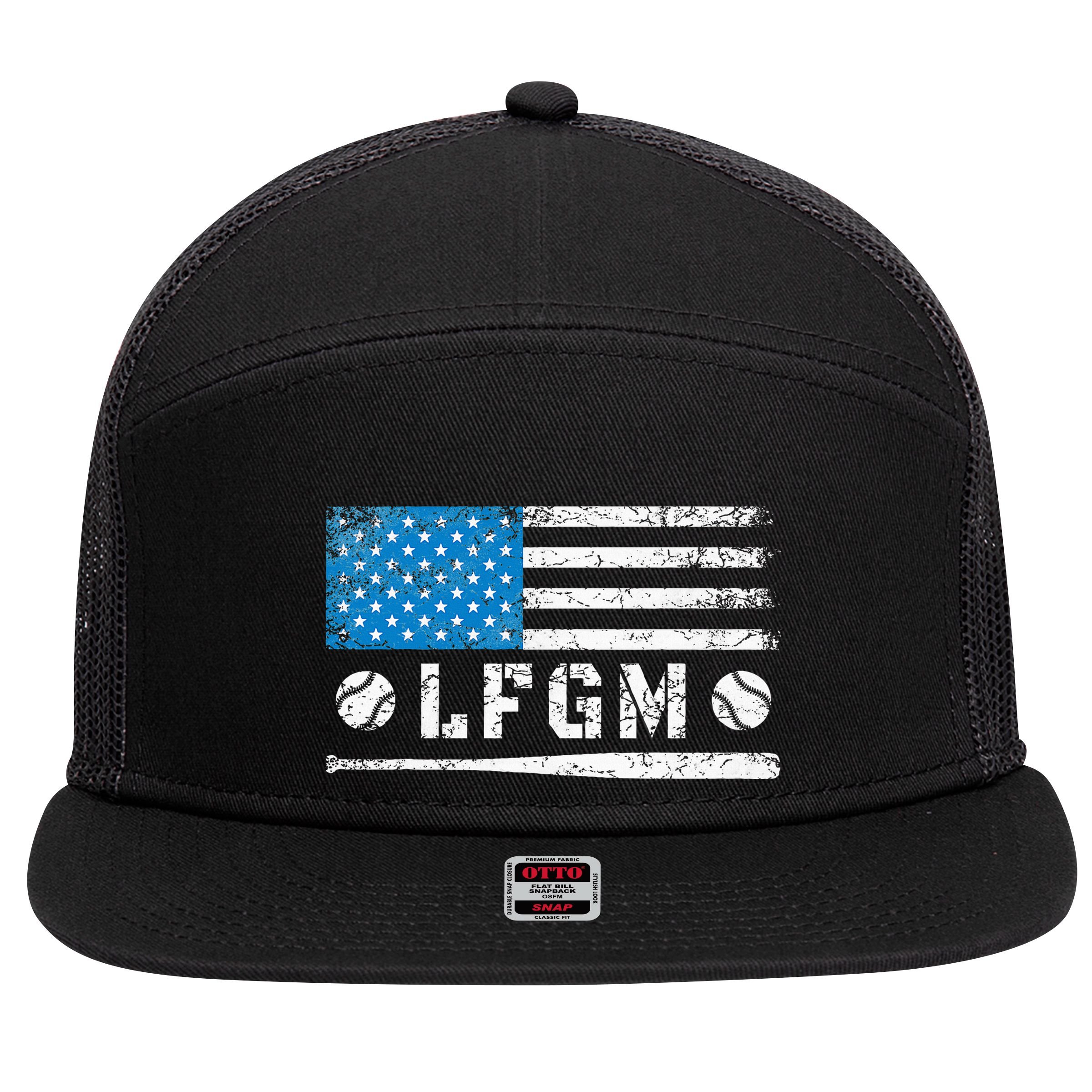 Lfgm American Flag Baseball Fan 7 Panel Mesh Trucker Snapback Hat