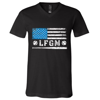 Lfgm American Flag Baseball Fan V-Neck T-Shirt