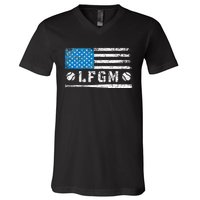 Lfgm American Flag Baseball Fan V-Neck T-Shirt