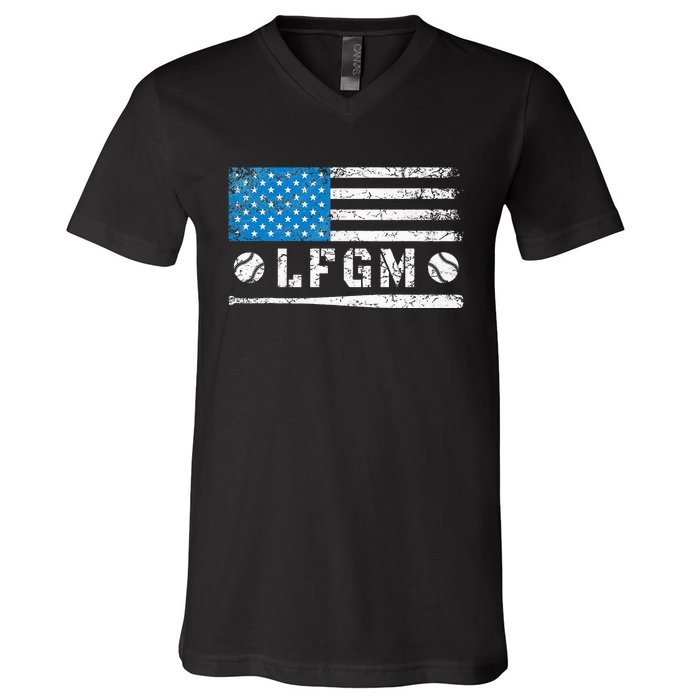 Lfgm American Flag Baseball Fan V-Neck T-Shirt