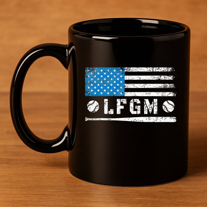 Lfgm American Flag Baseball Fan 11oz C Handle Ceramic Mug