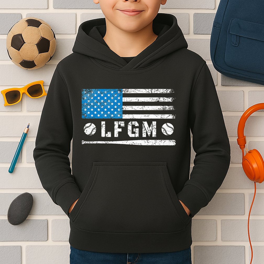 Lfgm American Flag Baseball Fan Kids Hoodie