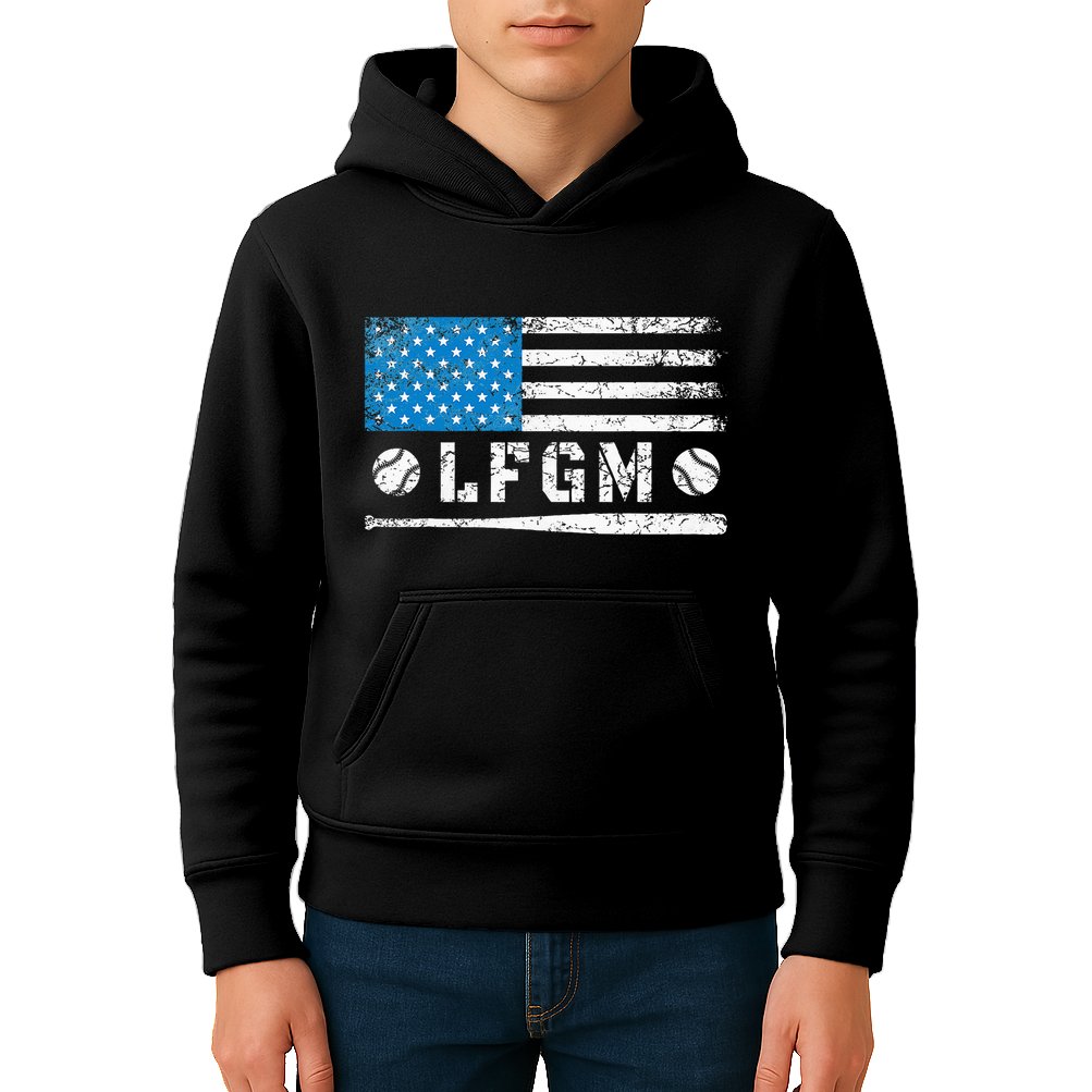 Lfgm American Flag Baseball Fan Kids Hoodie