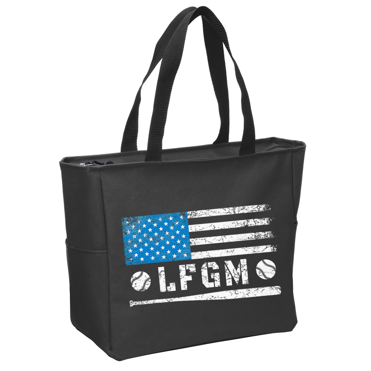 Lfgm American Flag Baseball Fan Zip Tote Bag