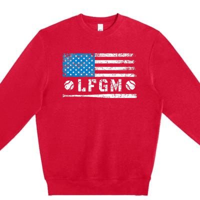 Lfgm American Flag Baseball Fan Premium Crewneck Sweatshirt