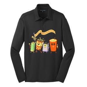 LetS All Go Watch Scary Movies Funny Popcoin Halloween Silk Touch Performance Long Sleeve Polo