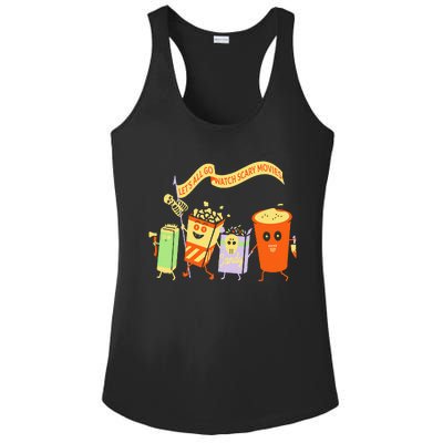 LetS All Go Watch Scary Movies Funny Popcoin Halloween Ladies PosiCharge Competitor Racerback Tank