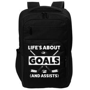 Lifes About Goals Assist Ice Hockey Sports Player Impact Tech Backpack