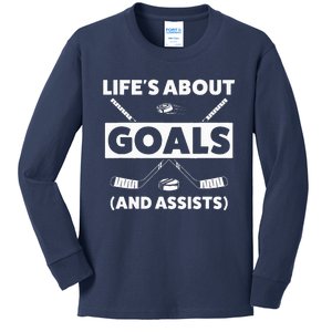 Lifes About Goals Assist Ice Hockey Sports Player Kids Long Sleeve Shirt