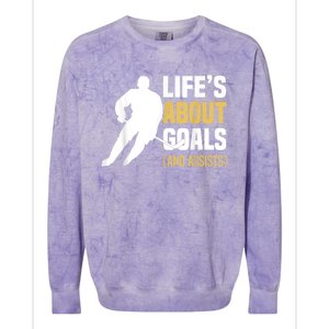 Lifes About Goals And Assists Ice Hockey Player Inspiring Colorblast Crewneck Sweatshirt