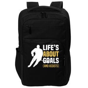 Lifes About Goals And Assists Ice Hockey Player Inspiring Impact Tech Backpack