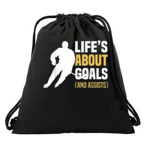 Lifes About Goals And Assists Ice Hockey Player Inspiring Drawstring Bag